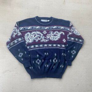 Michael Garaud vintage 90s navy and burgundy knitted sweater